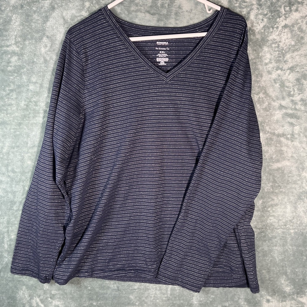 Sonoma Size XXL The Everyday Tee Blue & Silver Pattern Long Sleeve Casual Top
